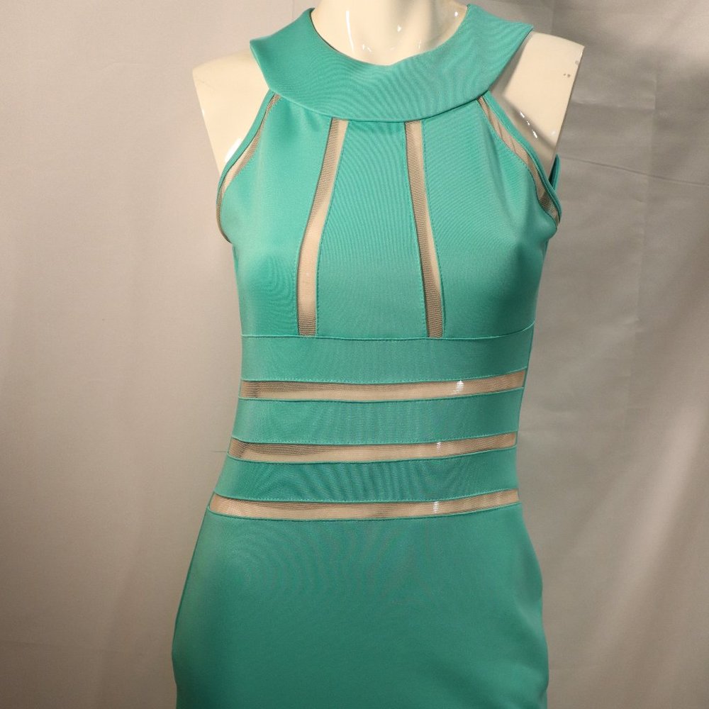 Green Cutout Mesh Halter Stretch Dress Size S